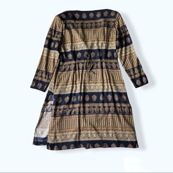 Vintage 80s Clues Collection Baroque Print Duster Robe Jacket Navy Tan XL - Picture 10 of 14